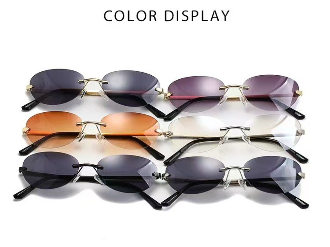 Rimless Oval Sunglasses Women  - Metal Photo Panel avis et prix