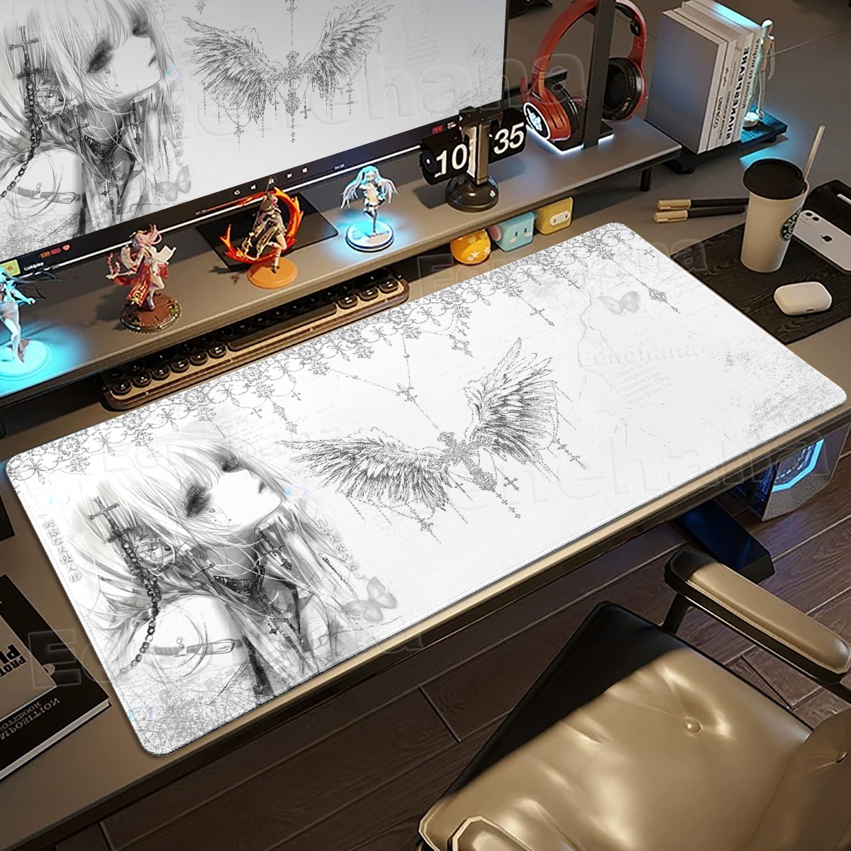 Black White Angel Mouse Pad La - Mouse Pad Blank Sublimation avis et prix